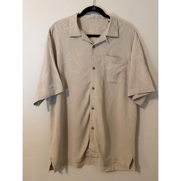 Tommy Bahama Other - Tommy Bahama Mens Beige 100% Silk Jacquard Leaf Camp Shirt Medium